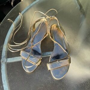 Nine West Metallic Gold Lace-Up Strappy Sandals